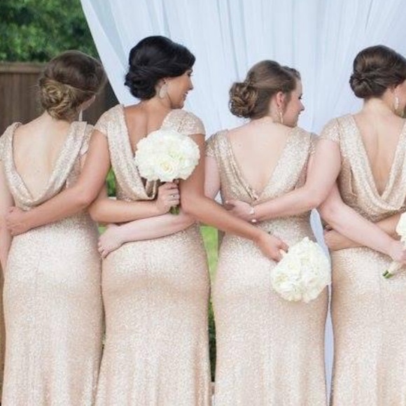 sorella vita gold sequin bridesmaid dress Sorella Vita Sparkly Sequin Gold Cap-Sleeve Bridesmaid Dress With Scoop Back